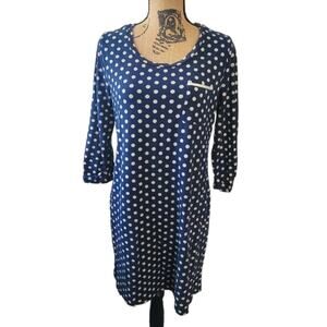 Medium Soma polkadot knit night gown, navy blue & white, mid-sleeves, pocket